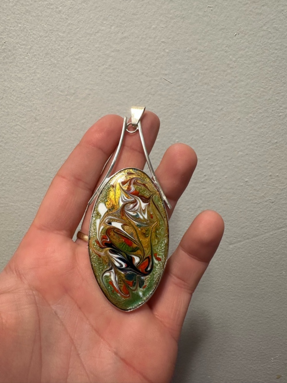 Vintage Israel Sterling Silver 925 Abstract Enamel Pendant Large modernest